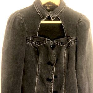 Urban Revivo Black Denim Long Jacket Button Front Corset Style Size M (US 8)